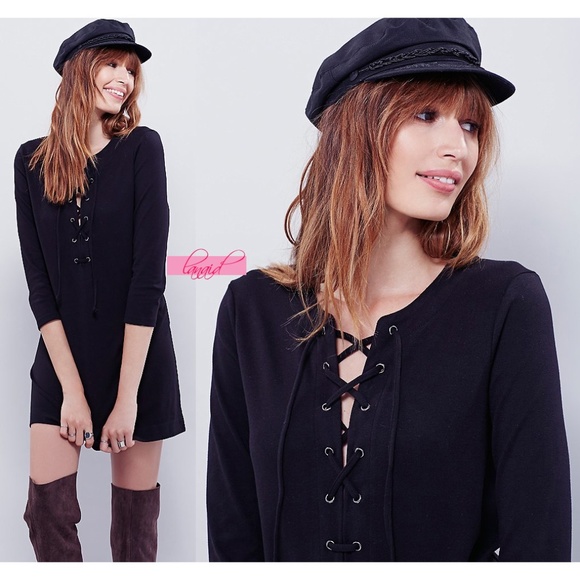 Free People Dresses & Skirts - FP All Laced Up Shift Dress Black Corset V-Neck XS